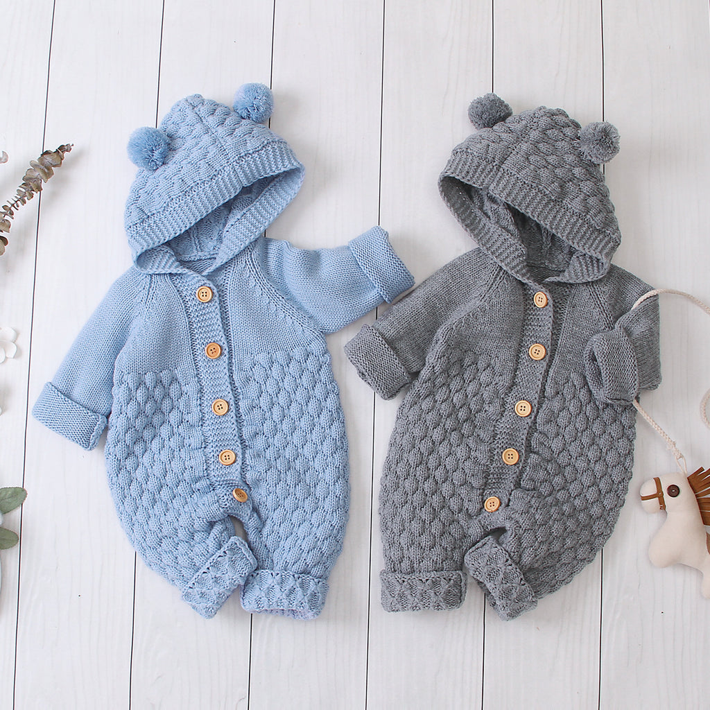 Cozy Knit Hooded Baby Jumpsuit