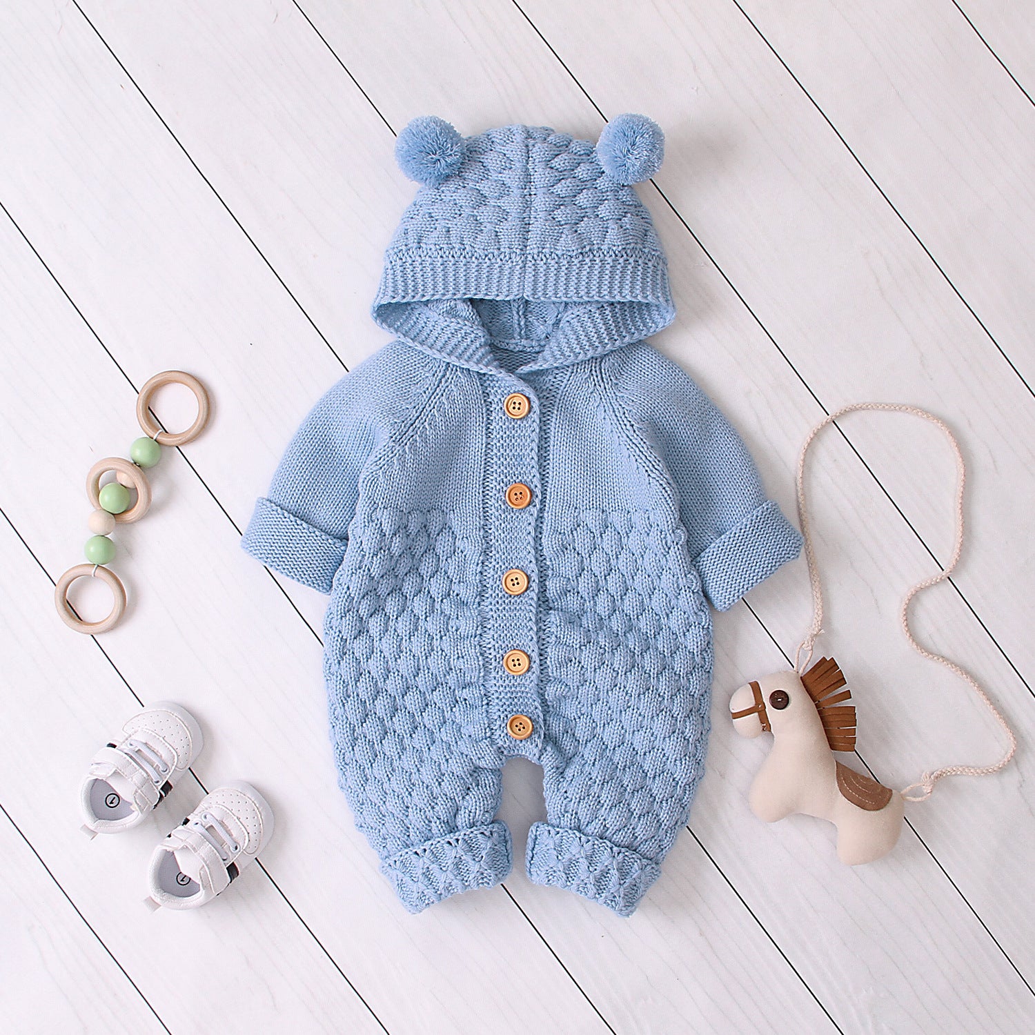 Cozy Knit Hooded Baby Jumpsuit