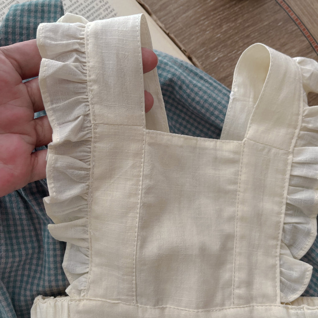 Plaid Long-Sleeve Romper with Overskirt