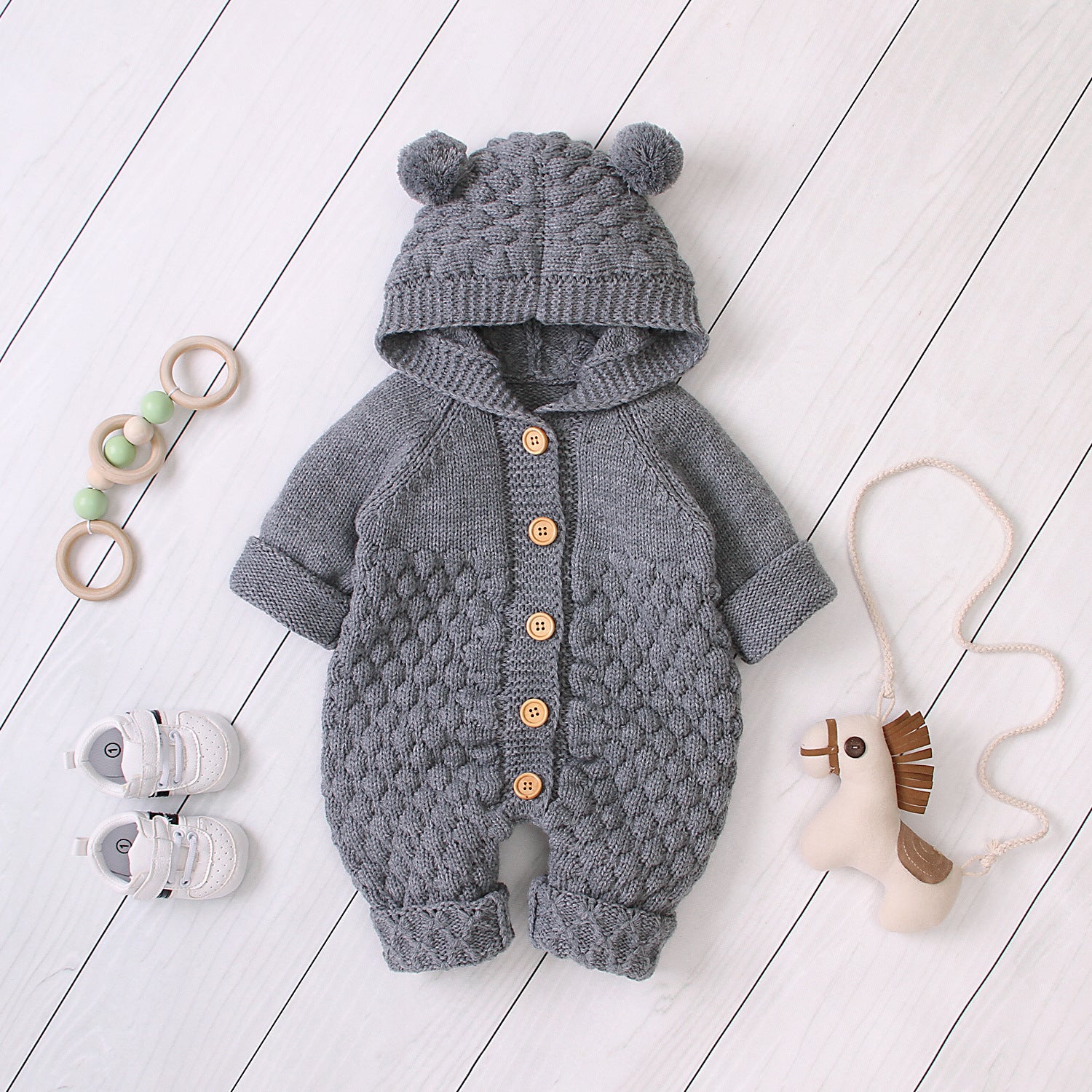 Cozy Knit Hooded Baby Jumpsuit