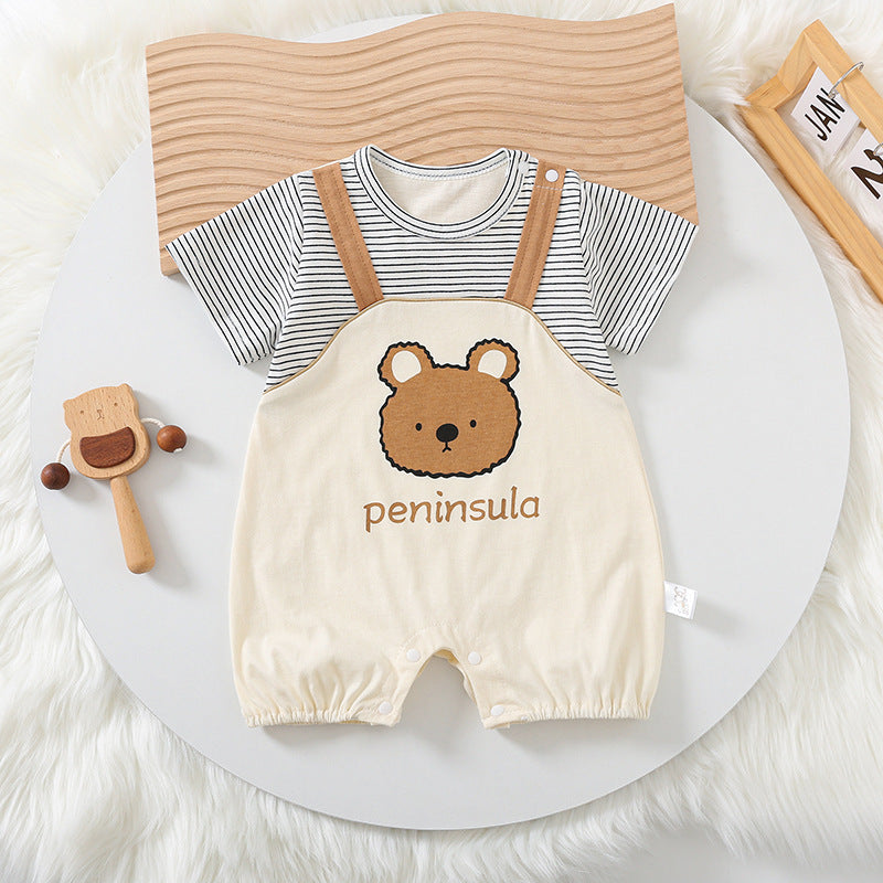 Bear Print Short-Sleeve Baby Romper