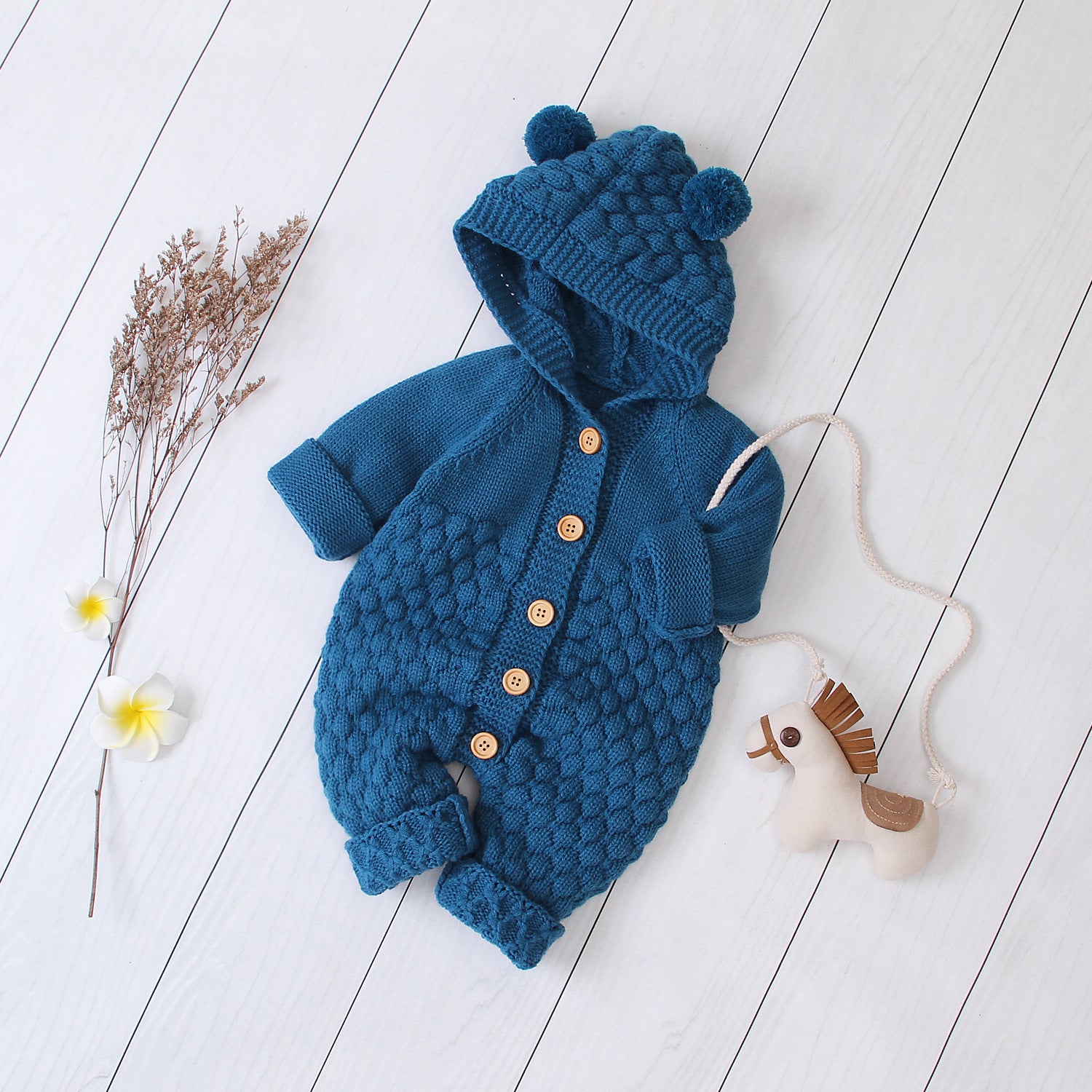 Cozy Knit Hooded Baby Jumpsuit