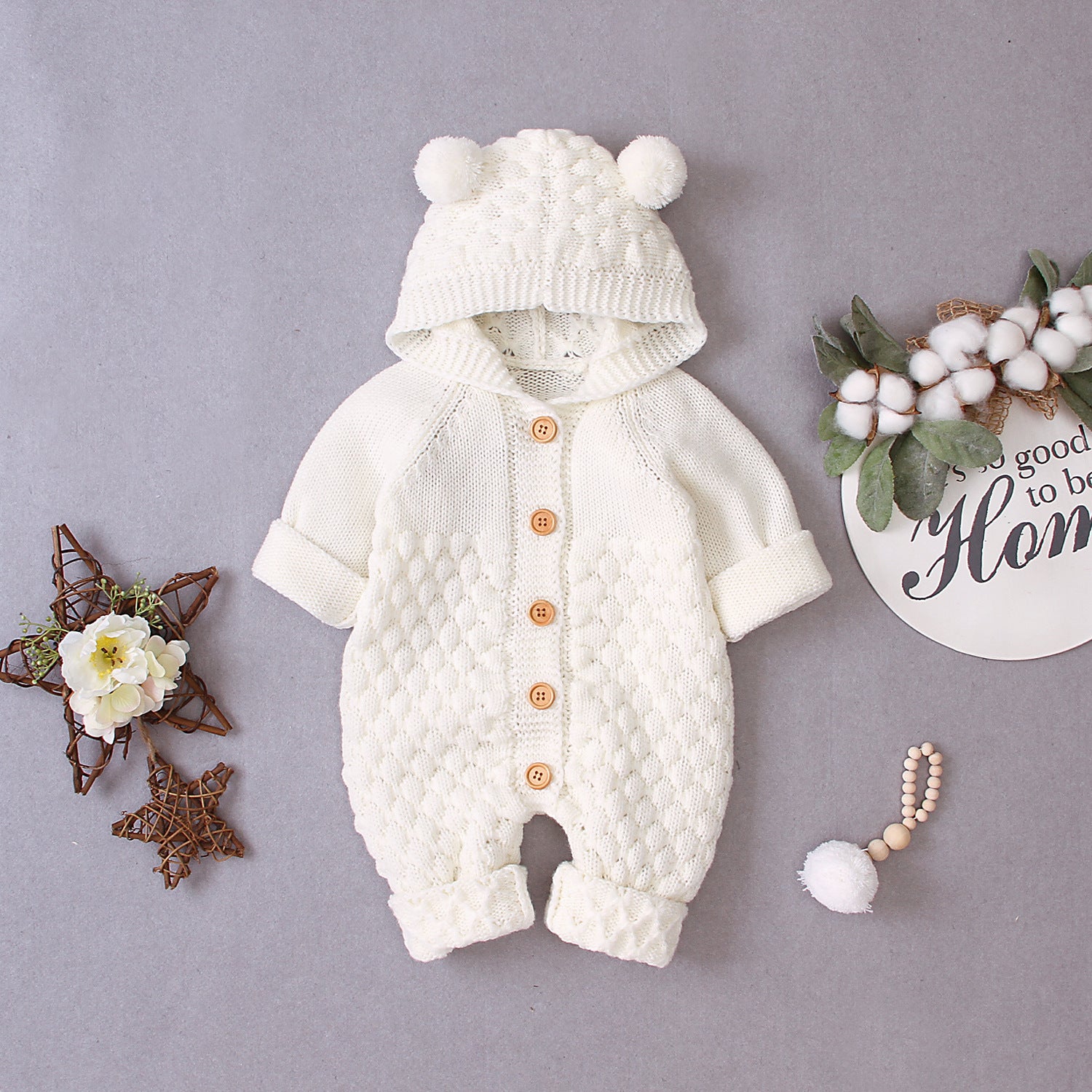 Cozy Knit Hooded Baby Jumpsuit