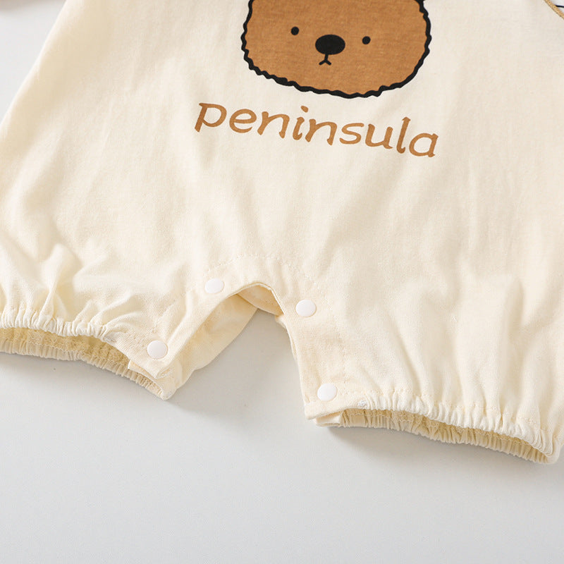 Bear Print Short-Sleeve Baby Romper