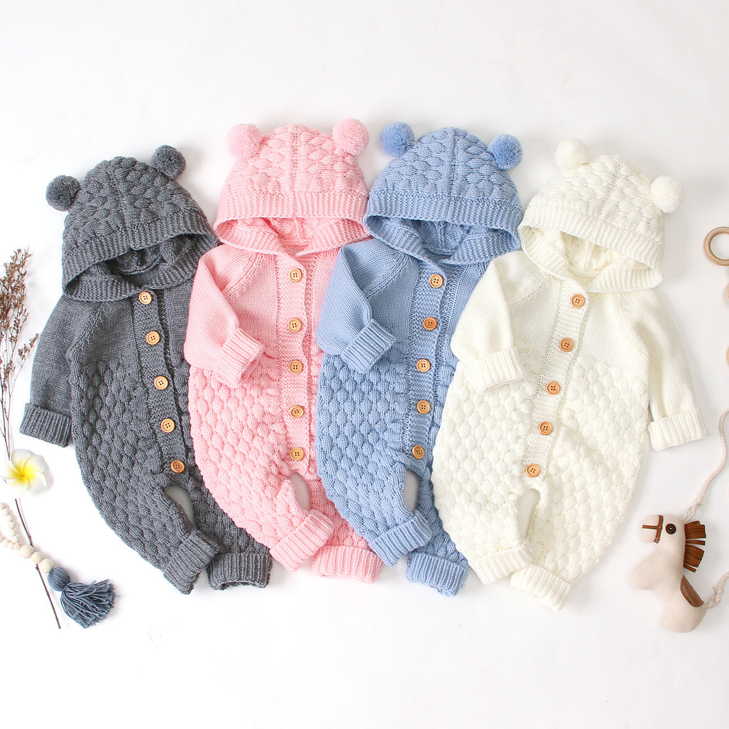 Cozy Knit Hooded Baby Jumpsuit