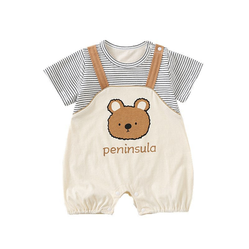Bear Print Short-Sleeve Baby Romper